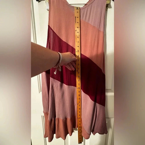 FREE PEOPLE Way of the World Tunic Asymmetrical Berry Tone Stripes LOW T Back M - Picture 7 of 11